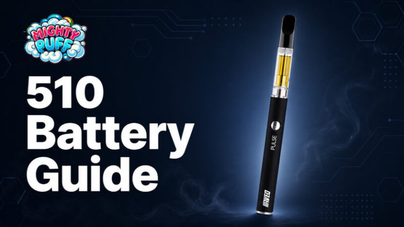 Mighty Puff 510 battery guide featuring an AVEO Pulse battery and vape cartridge